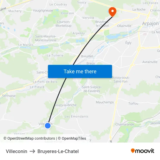Villeconin to Bruyeres-Le-Chatel map