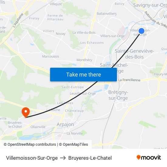Villemoisson-Sur-Orge to Bruyeres-Le-Chatel map