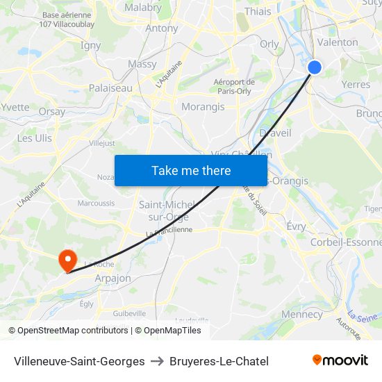 Villeneuve-Saint-Georges to Bruyeres-Le-Chatel map