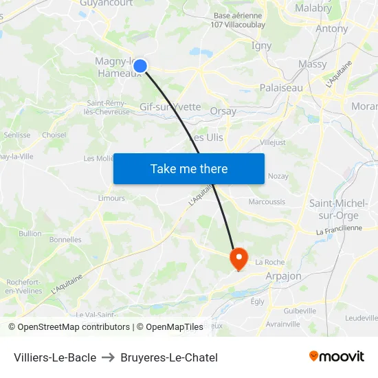 Villiers-Le-Bacle to Bruyeres-Le-Chatel map