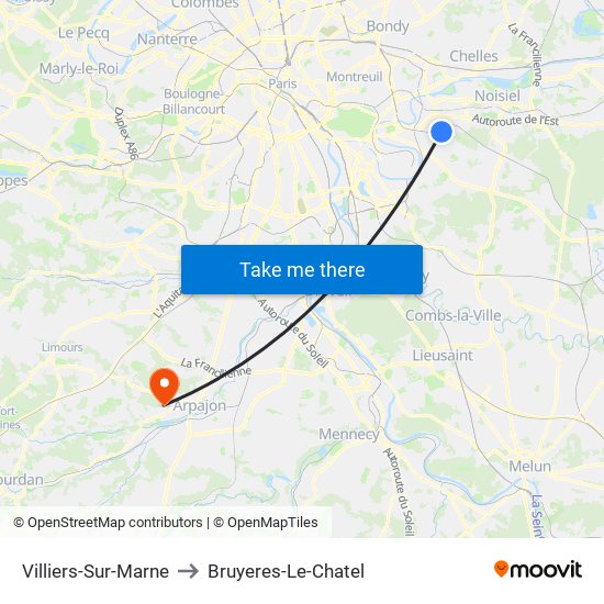 Villiers-Sur-Marne to Bruyeres-Le-Chatel map