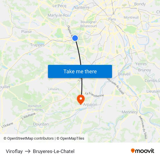 Viroflay to Bruyeres-Le-Chatel map