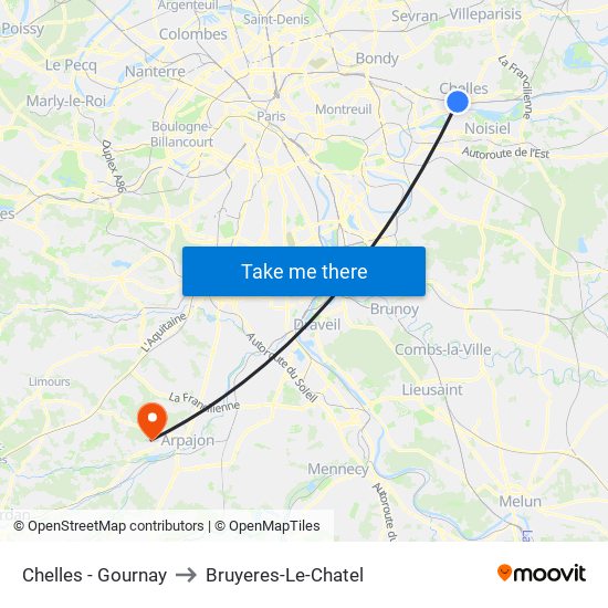 Chelles - Gournay to Bruyeres-Le-Chatel map