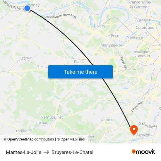 Mantes-La-Jolie to Bruyeres-Le-Chatel map