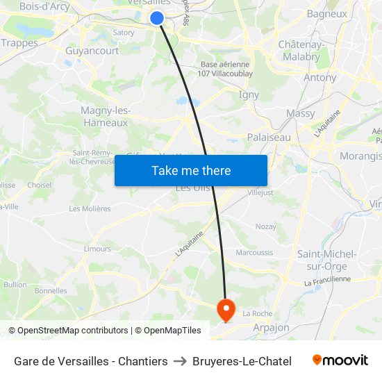 Gare de Versailles - Chantiers to Bruyeres-Le-Chatel map