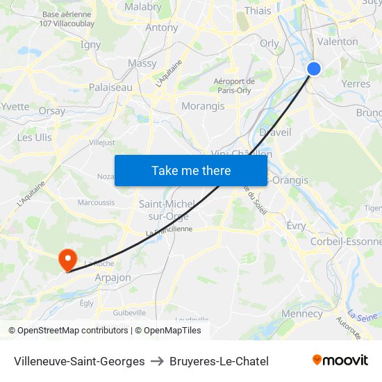 Villeneuve-Saint-Georges to Bruyeres-Le-Chatel map