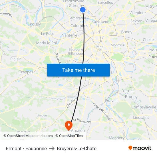 Ermont - Eaubonne to Bruyeres-Le-Chatel map