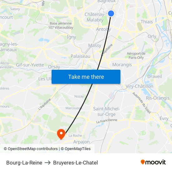 Bourg-La-Reine to Bruyeres-Le-Chatel map