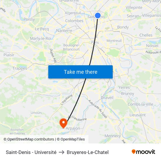 Saint-Denis - Université to Bruyeres-Le-Chatel map