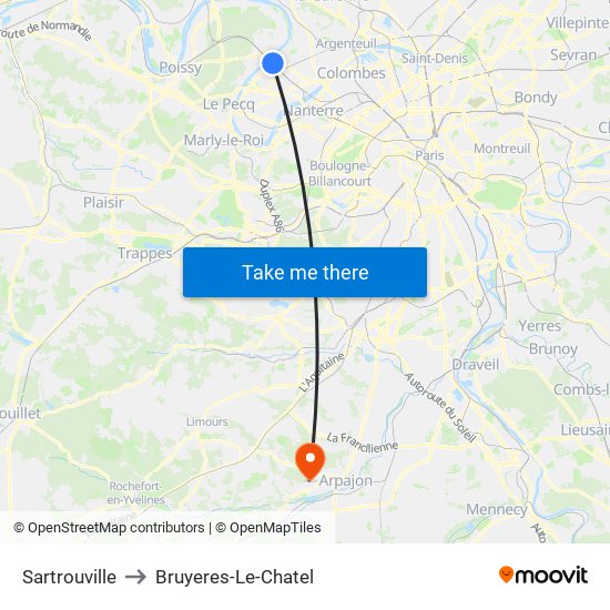 Sartrouville to Bruyeres-Le-Chatel map