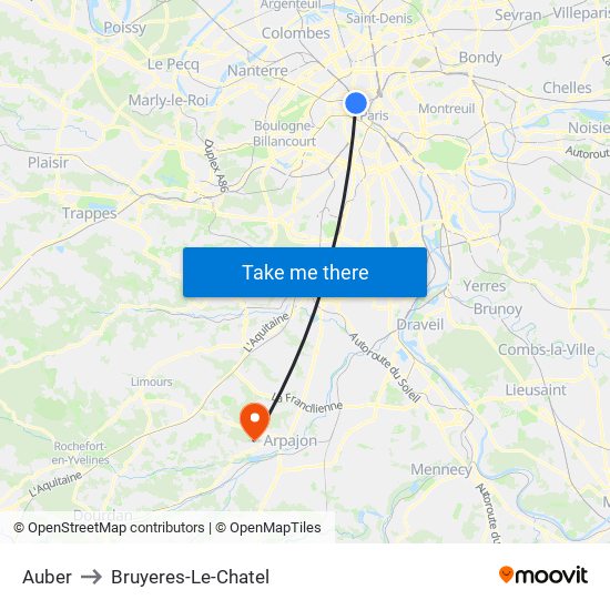 Auber to Bruyeres-Le-Chatel map