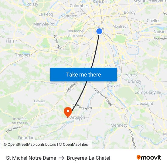 St Michel Notre Dame to Bruyeres-Le-Chatel map