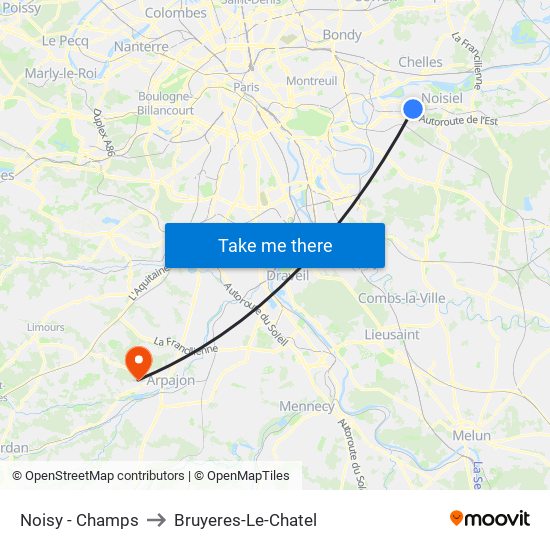 Noisy - Champs to Bruyeres-Le-Chatel map