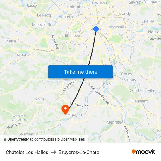 Châtelet Les Halles to Bruyeres-Le-Chatel map