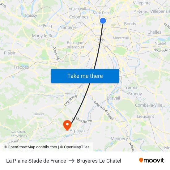 La Plaine Stade de France to Bruyeres-Le-Chatel map