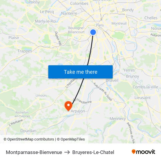 Montparnasse-Bienvenue to Bruyeres-Le-Chatel map