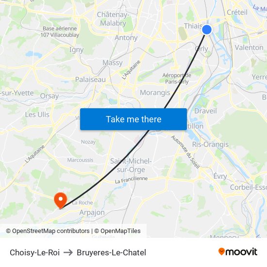Choisy-Le-Roi to Bruyeres-Le-Chatel map