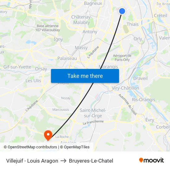 Villejuif - Louis Aragon to Bruyeres-Le-Chatel map