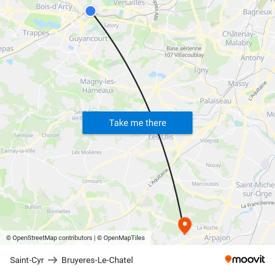 Saint-Cyr to Bruyeres-Le-Chatel map