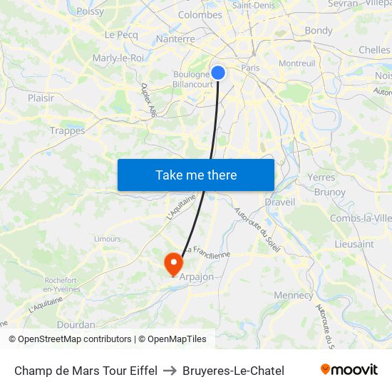 Champ de Mars Tour Eiffel to Bruyeres-Le-Chatel map