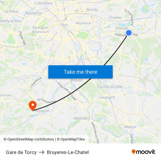 Gare de Torcy to Bruyeres-Le-Chatel map