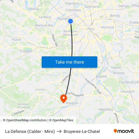 La Défense (Calder - Miro) to Bruyeres-Le-Chatel map