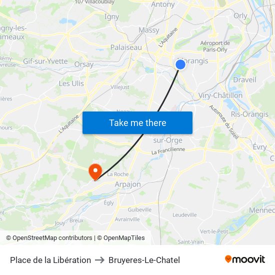 Place de la Libération to Bruyeres-Le-Chatel map