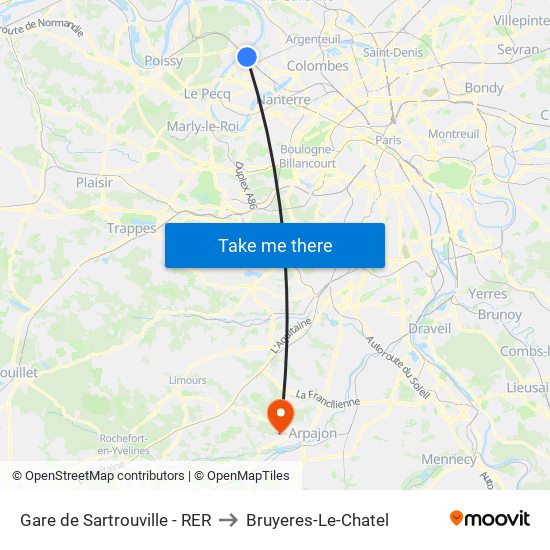 Gare de Sartrouville - RER to Bruyeres-Le-Chatel map