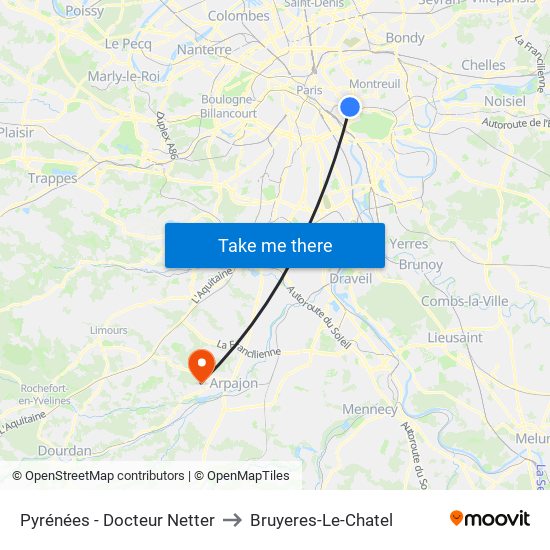 Pyrénées - Docteur Netter to Bruyeres-Le-Chatel map