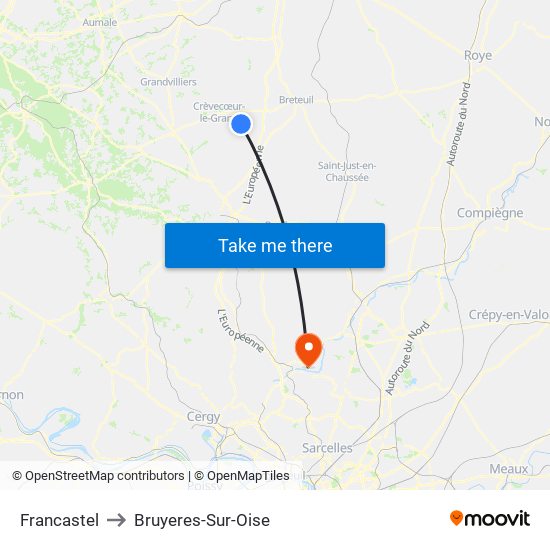 Francastel to Bruyeres-Sur-Oise map