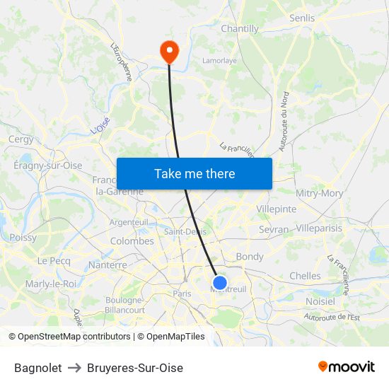 Bagnolet to Bruyeres-Sur-Oise map