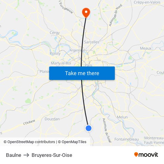 Baulne to Bruyeres-Sur-Oise map