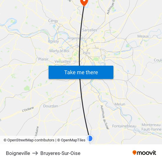 Boigneville to Bruyeres-Sur-Oise map
