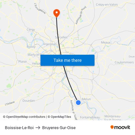 Boissise-Le-Roi to Bruyeres-Sur-Oise map