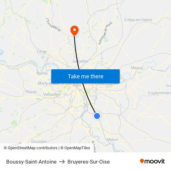 Boussy-Saint-Antoine to Bruyeres-Sur-Oise map