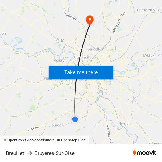 Breuillet to Bruyeres-Sur-Oise map