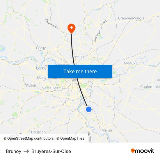 Brunoy to Bruyeres-Sur-Oise map