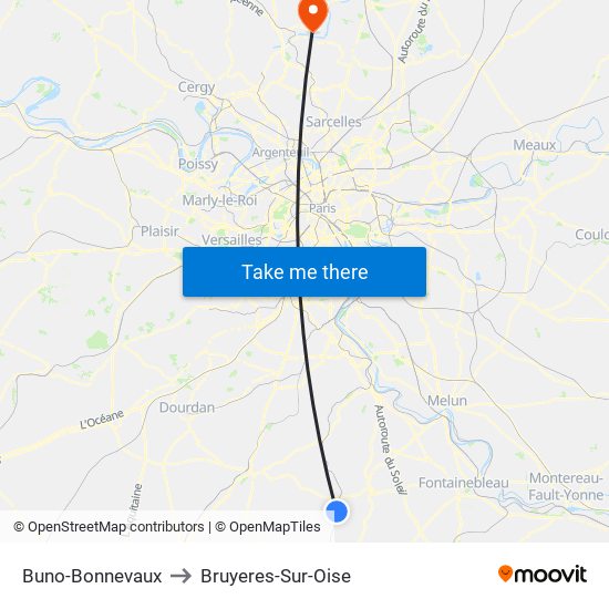 Buno-Bonnevaux to Bruyeres-Sur-Oise map