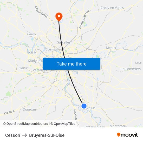 Cesson to Bruyeres-Sur-Oise map