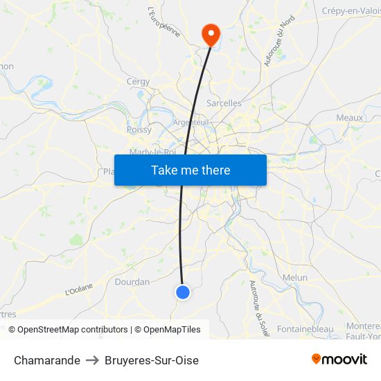 Chamarande to Bruyeres-Sur-Oise map