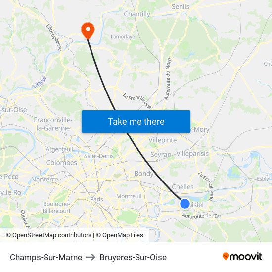Champs-Sur-Marne to Bruyeres-Sur-Oise map