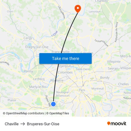 Chaville to Bruyeres-Sur-Oise map