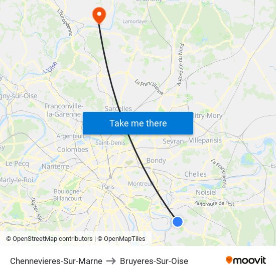 Chennevieres-Sur-Marne to Bruyeres-Sur-Oise map