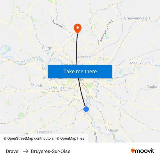Draveil to Bruyeres-Sur-Oise map