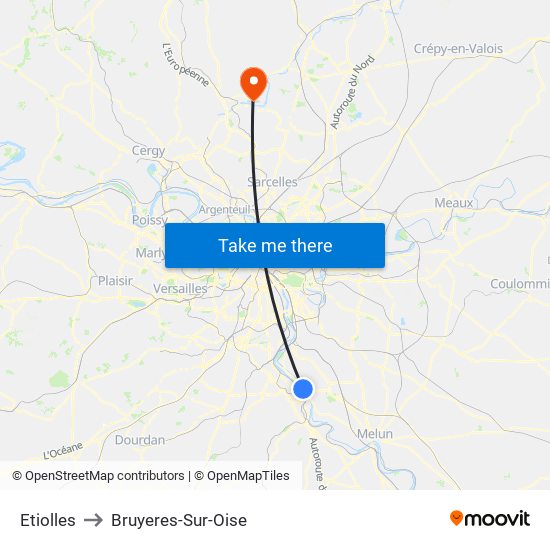Etiolles to Bruyeres-Sur-Oise map