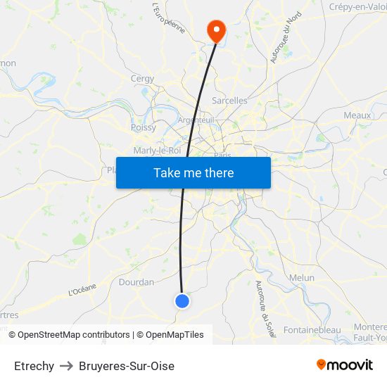 Etrechy to Bruyeres-Sur-Oise map