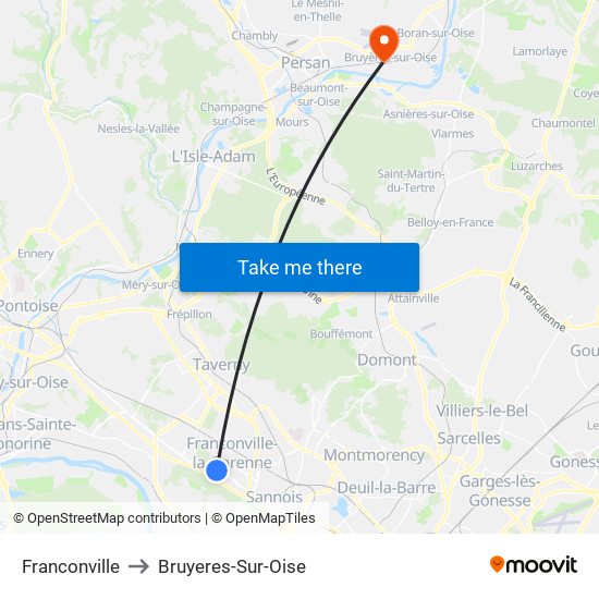 Franconville to Bruyeres-Sur-Oise map