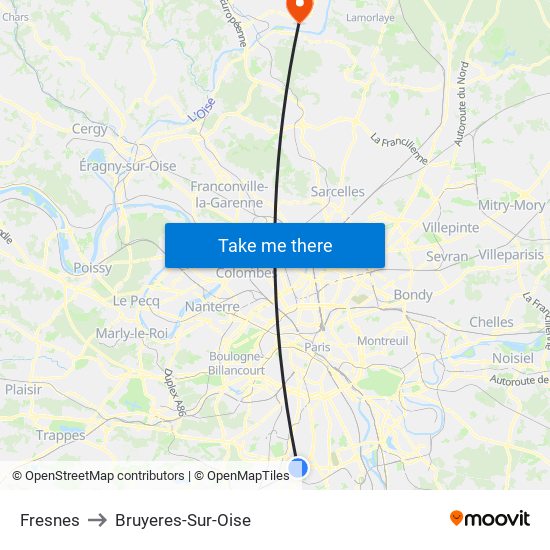 Fresnes to Bruyeres-Sur-Oise map