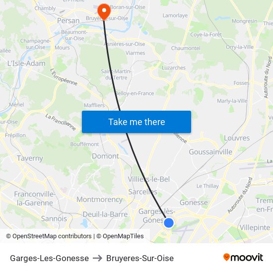 Garges-Les-Gonesse to Bruyeres-Sur-Oise map