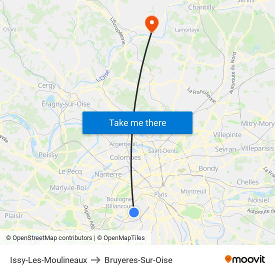 Issy-Les-Moulineaux to Bruyeres-Sur-Oise map